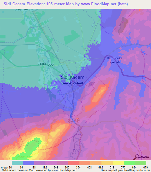 Sidi Qacem,Morocco Elevation Map