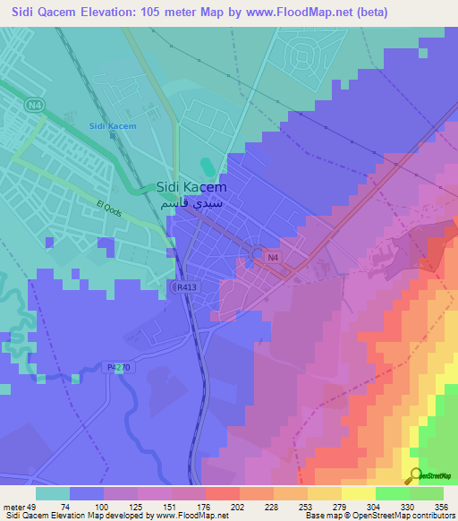 Sidi Qacem,Morocco Elevation Map