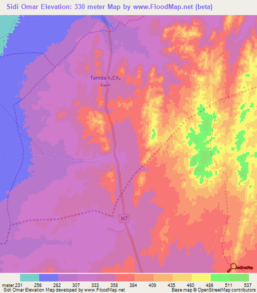 Sidi Omar,Morocco Elevation Map