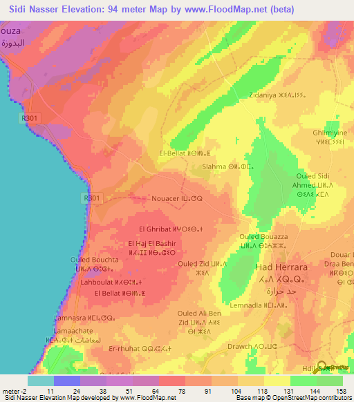 Sidi Nasser,Morocco Elevation Map