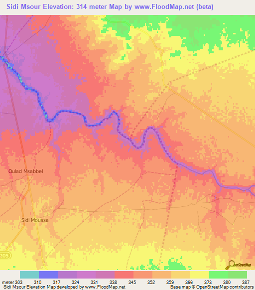 Sidi Msour,Morocco Elevation Map