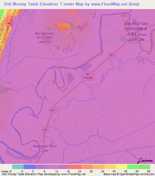 Sidi Moulay Taieb,Morocco Elevation Map