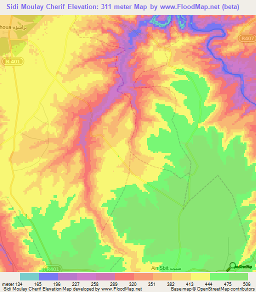 Sidi Moulay Cherif,Morocco Elevation Map