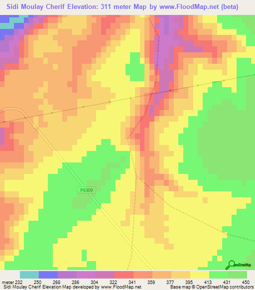 Sidi Moulay Cherif,Morocco Elevation Map