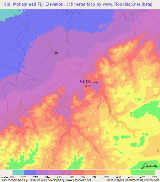 Sidi Mohammed Tiji,Morocco Elevation Map