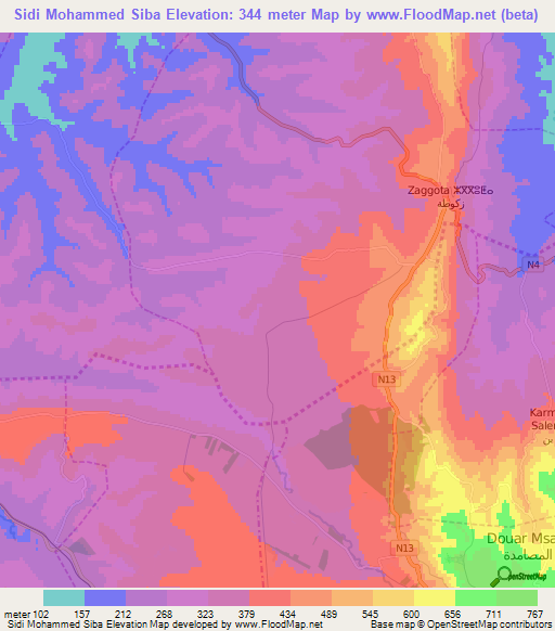 Sidi Mohammed Siba,Morocco Elevation Map