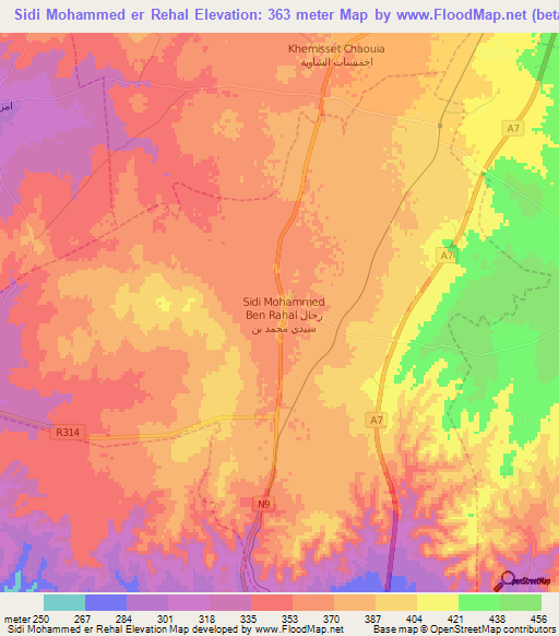 Sidi Mohammed er Rehal,Morocco Elevation Map