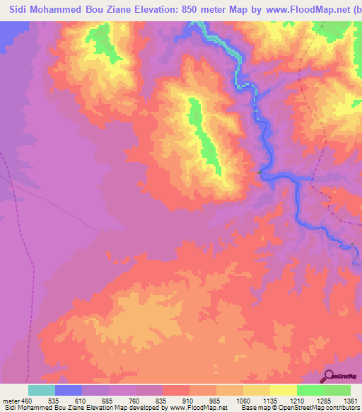 Sidi Mohammed Bou Ziane,Morocco Elevation Map