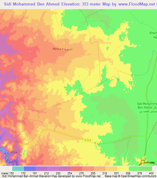 Sidi Mohammed Ben Ahmed,Morocco Elevation Map