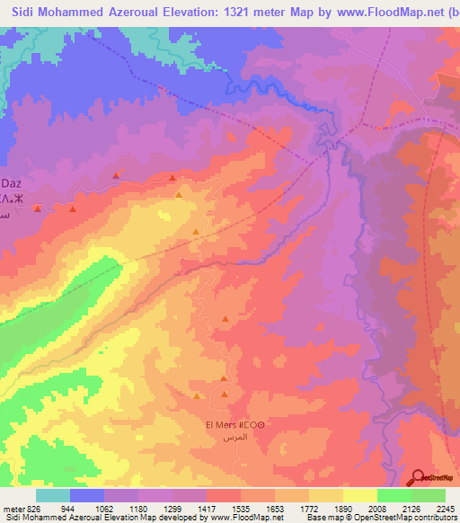 Sidi Mohammed Azeroual,Morocco Elevation Map