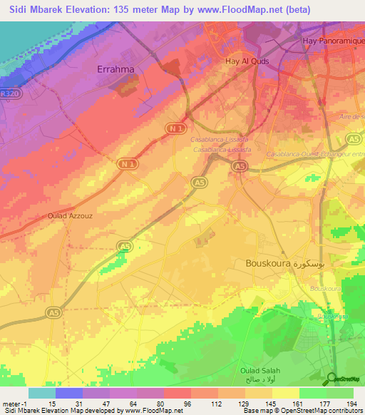 Sidi Mbarek,Morocco Elevation Map