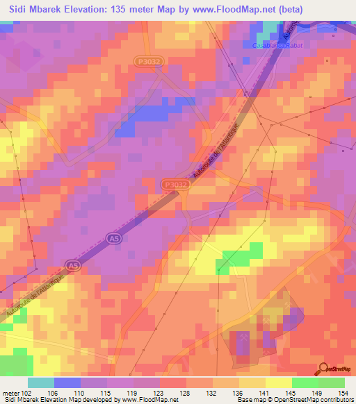 Sidi Mbarek,Morocco Elevation Map