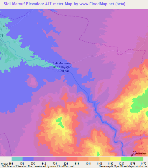 Sidi Marouf,Morocco Elevation Map