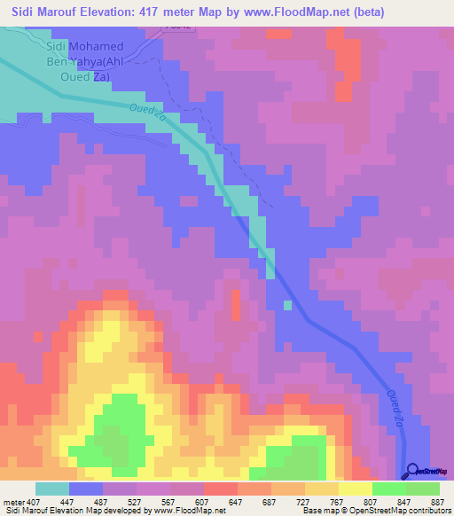 Sidi Marouf,Morocco Elevation Map