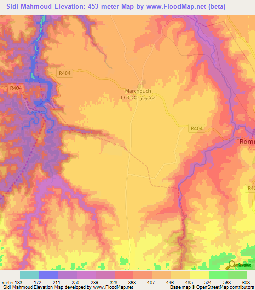 Sidi Mahmoud,Morocco Elevation Map