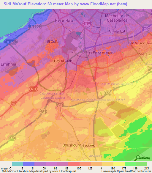 Sidi Ma'rouf,Morocco Elevation Map