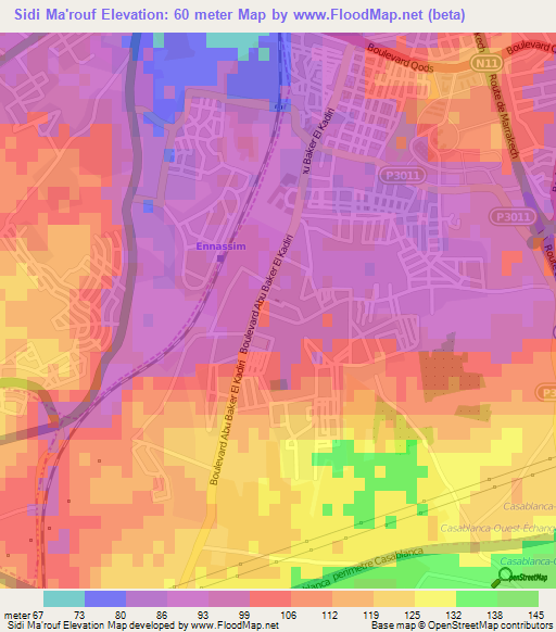 Sidi Ma'rouf,Morocco Elevation Map