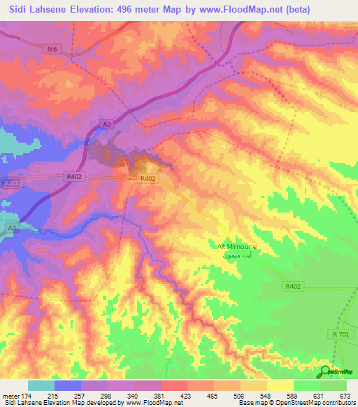 Sidi Lahsene,Morocco Elevation Map