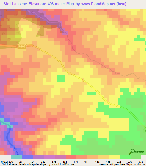 Sidi Lahsene,Morocco Elevation Map