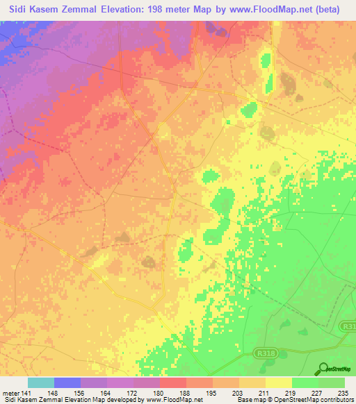 Sidi Kasem Zemmal,Morocco Elevation Map