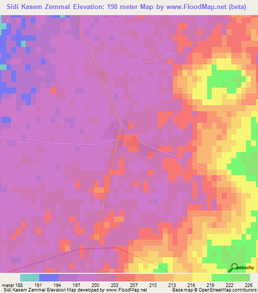 Sidi Kasem Zemmal,Morocco Elevation Map