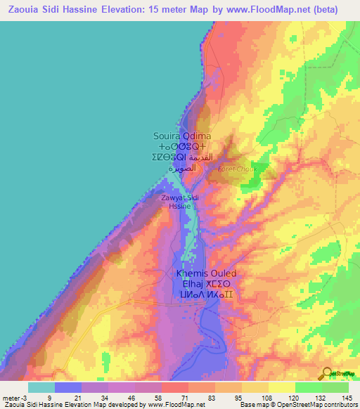 Zaouia Sidi Hassine,Morocco Elevation Map