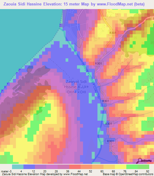 Zaouia Sidi Hassine,Morocco Elevation Map