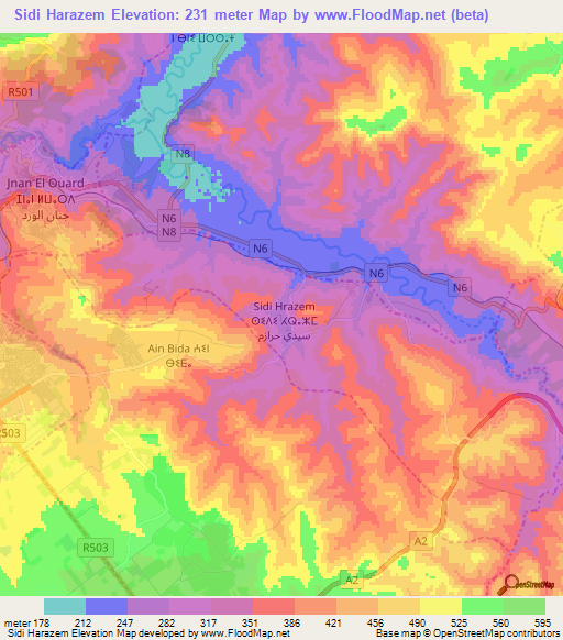 Sidi Harazem,Morocco Elevation Map