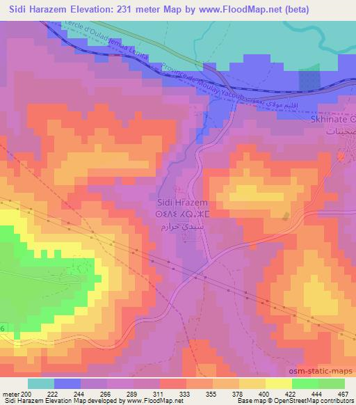 Sidi Harazem,Morocco Elevation Map