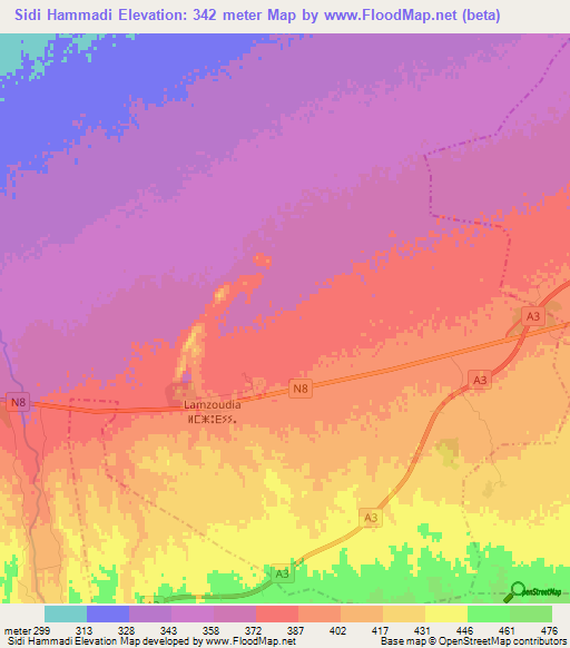 Sidi Hammadi,Morocco Elevation Map