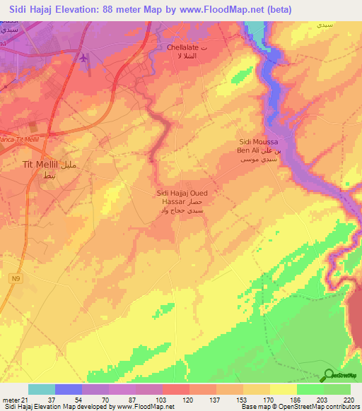 Sidi Hajaj,Morocco Elevation Map