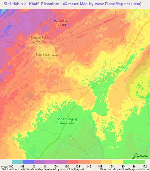 Sidi Habib el Khalfi,Morocco Elevation Map