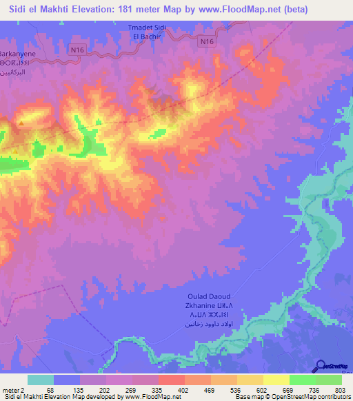 Sidi el Makhti,Morocco Elevation Map