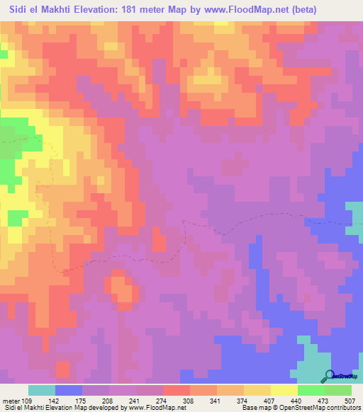 Sidi el Makhti,Morocco Elevation Map