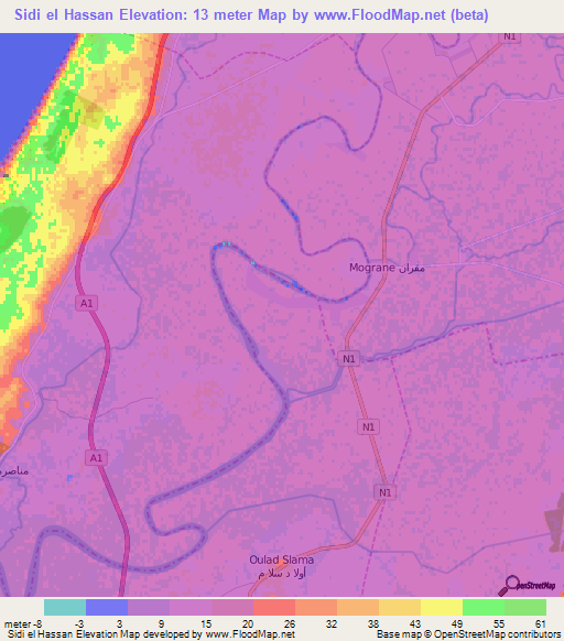 Sidi el Hassan,Morocco Elevation Map