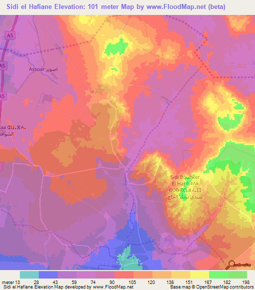 Sidi el Hafiane,Morocco Elevation Map