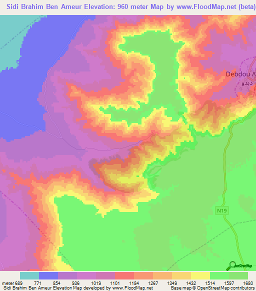 Sidi Brahim Ben Ameur,Morocco Elevation Map