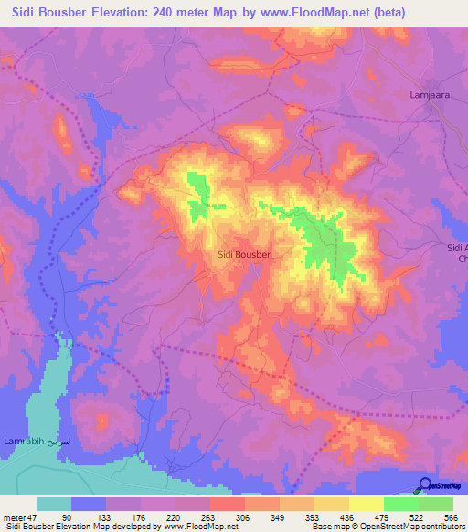 Sidi Bousber,Morocco Elevation Map