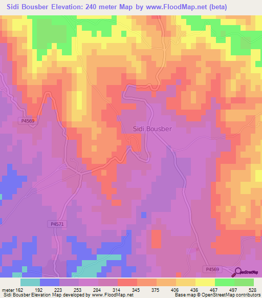 Sidi Bousber,Morocco Elevation Map