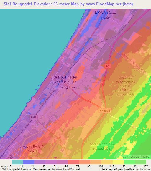 Sidi Bouqnadel,Morocco Elevation Map