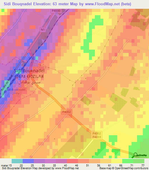 Sidi Bouqnadel,Morocco Elevation Map