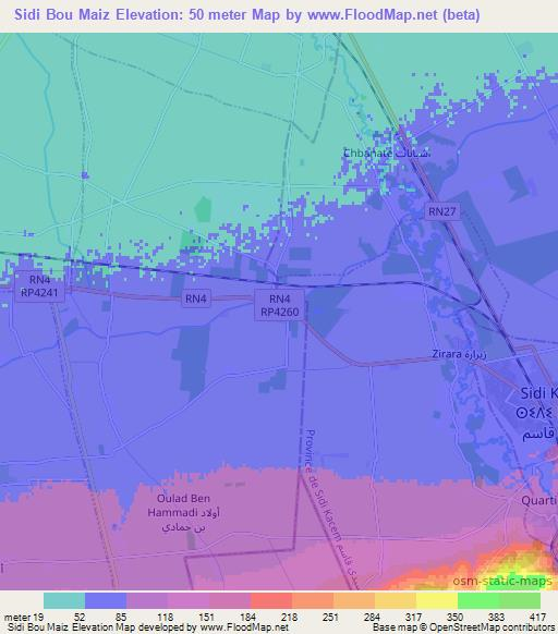 Sidi Bou Maiz,Morocco Elevation Map