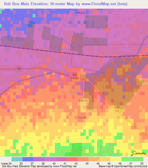 Sidi Bou Maiz,Morocco Elevation Map