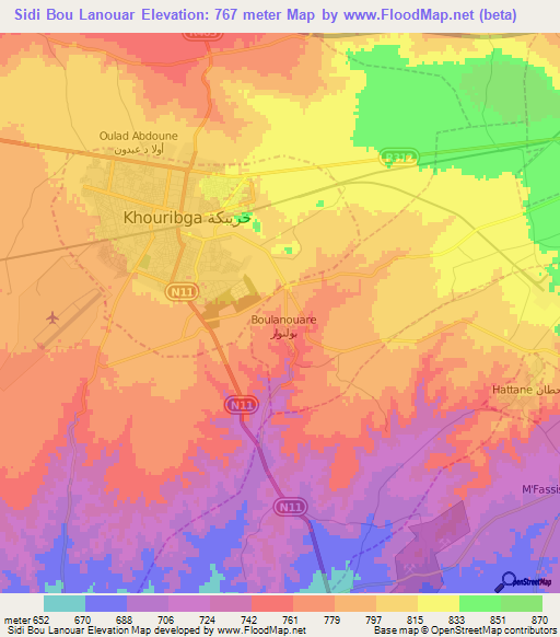 Sidi Bou Lanouar,Morocco Elevation Map