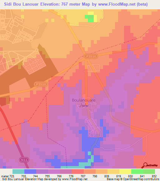 Sidi Bou Lanouar,Morocco Elevation Map