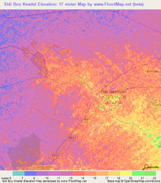 Sidi Bou Knadel,Morocco Elevation Map