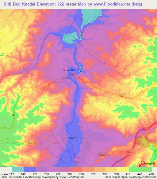 Sidi Bou Knadel,Morocco Elevation Map