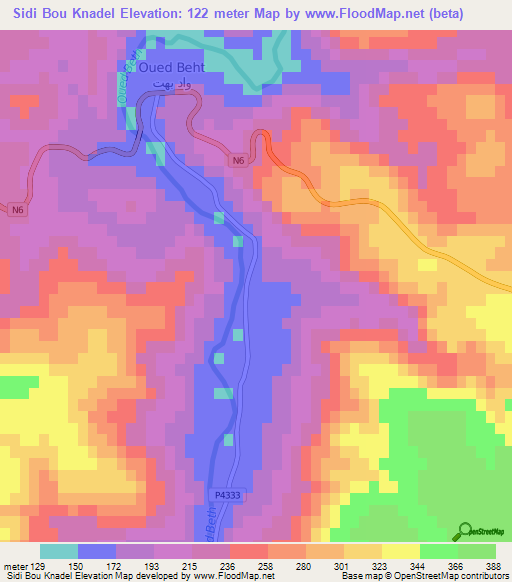 Sidi Bou Knadel,Morocco Elevation Map