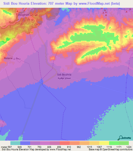 Sidi Bou Houria,Morocco Elevation Map