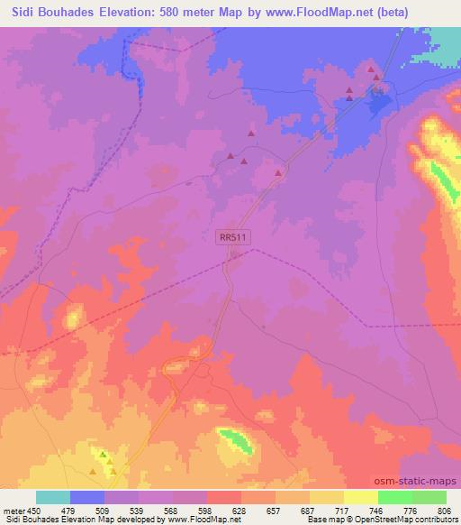 Sidi Bouhades,Morocco Elevation Map